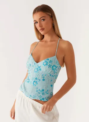 Kamilla Sequin Cami Top - Blue FlatlockStitching