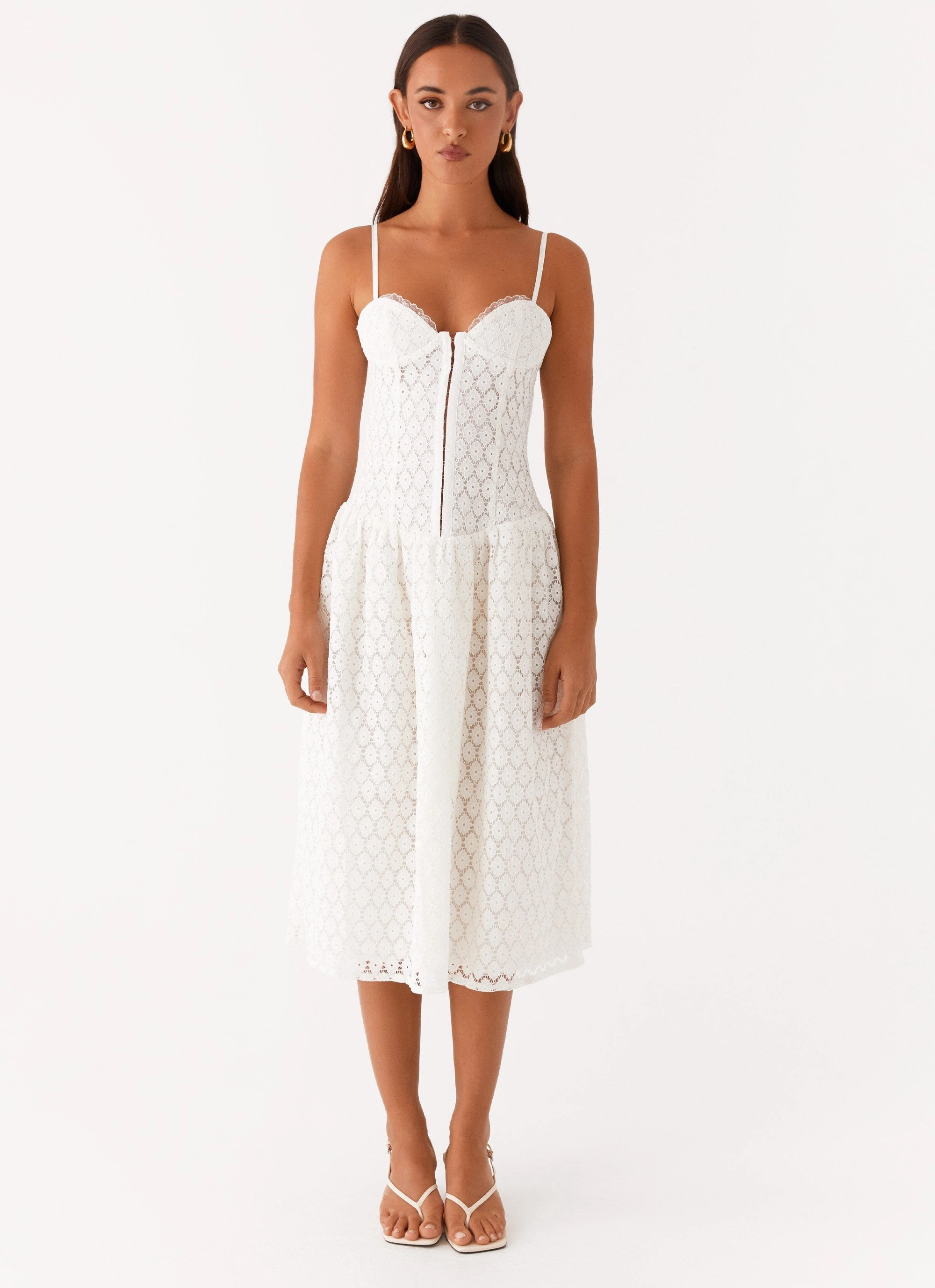 Bow Glow Blooming Corset Midi Dress - White