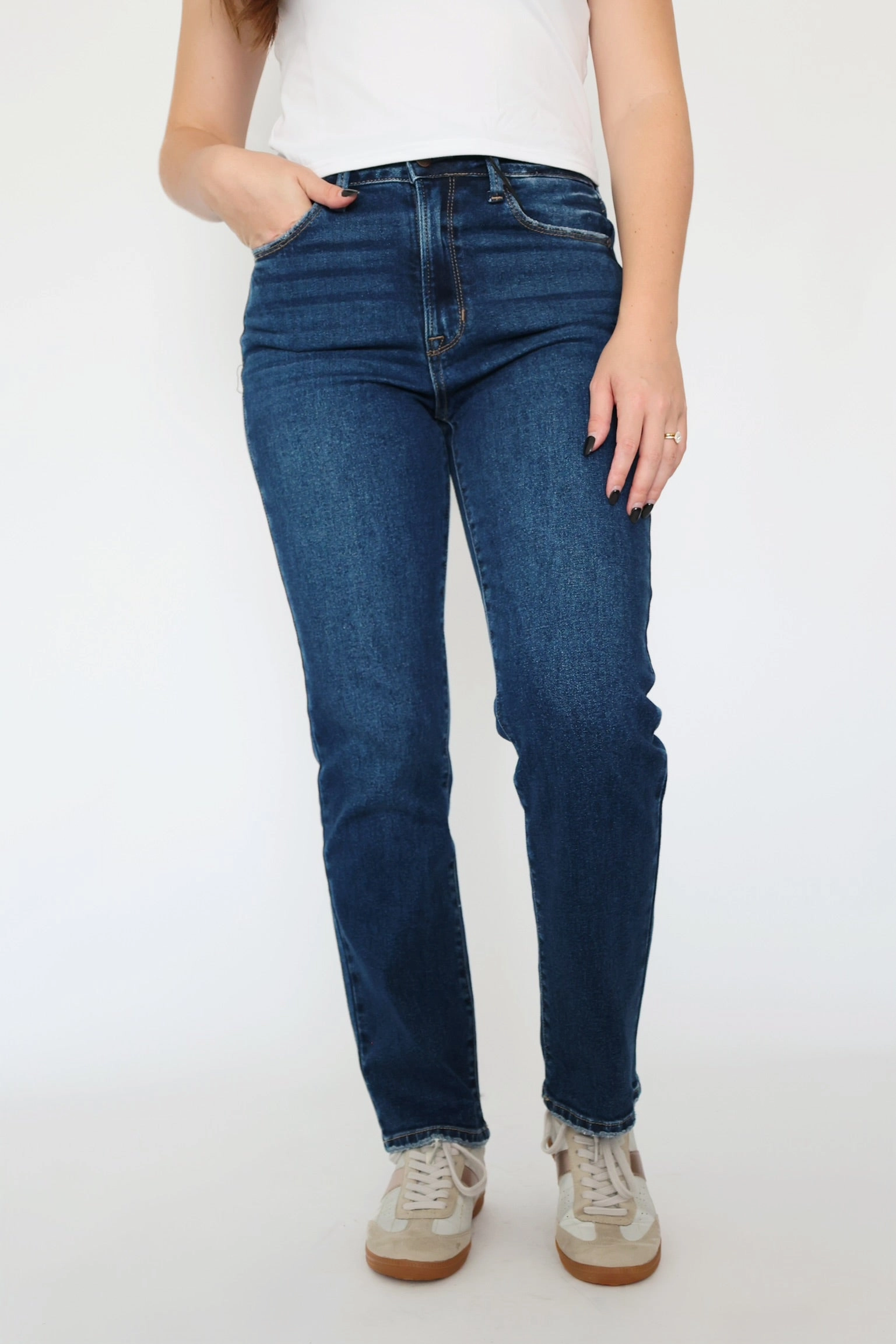 Lightweight Design Layered Neckline Olivia Straight Leg Jeans