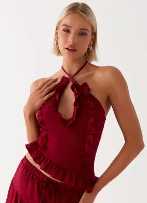 MultiLayer Stitching Mariella Linen Top - Maroon