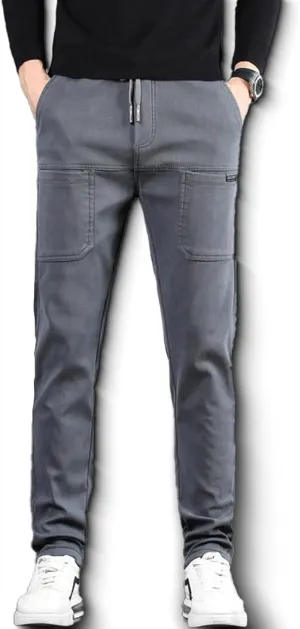 High Stretch Multi-Pocket Durable Cargo Pants, Black Drawstring Casual Comfy Multi Work Cargo Sweatpants Outdoor Pants