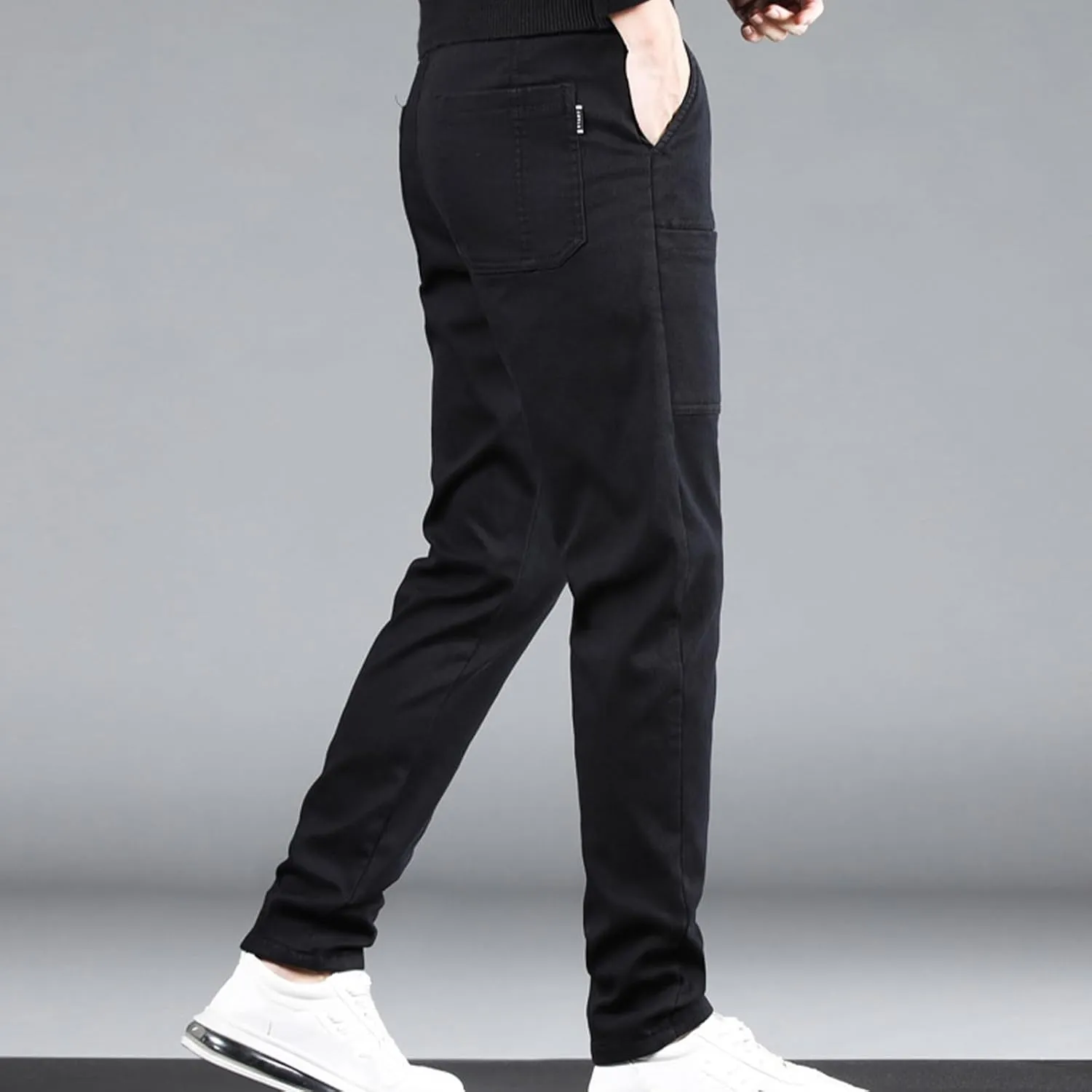 High Stretch Multi-Pocket Durable Cargo Pants, Black Drawstring Casual Comfy Multi Work Cargo Sweatpants Outdoor Pants
