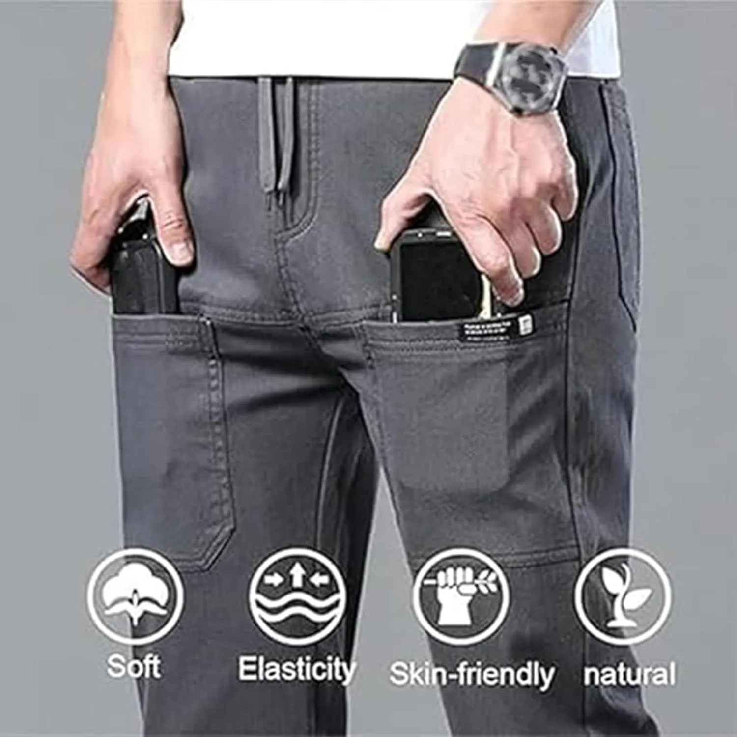 High Stretch Multi-Pocket Durable Cargo Pants, Black Drawstring Casual Comfy Multi Work Cargo Sweatpants Outdoor Pants