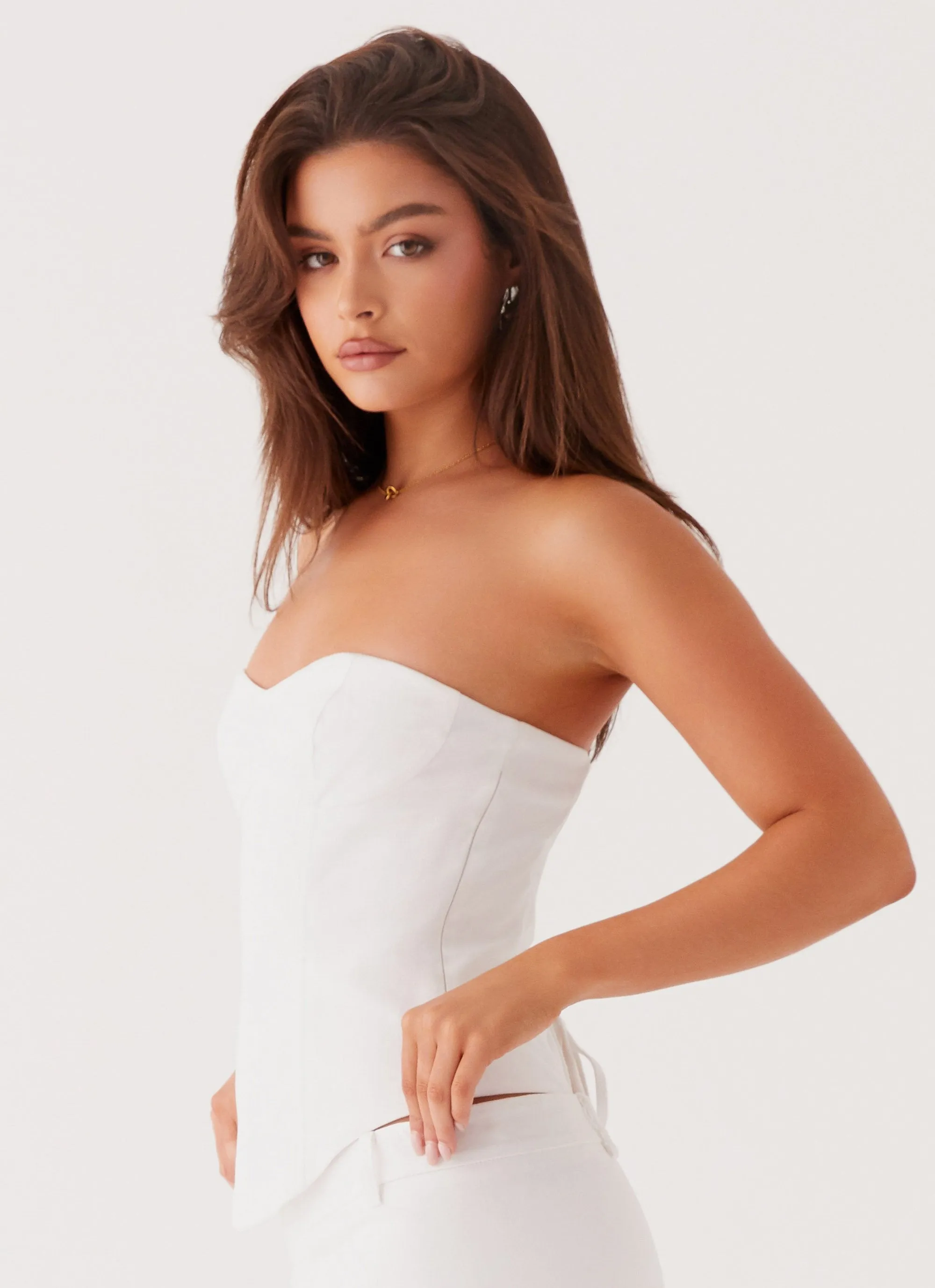 Garment Washed Fleece Pullover Jaslyn Corset Top - White