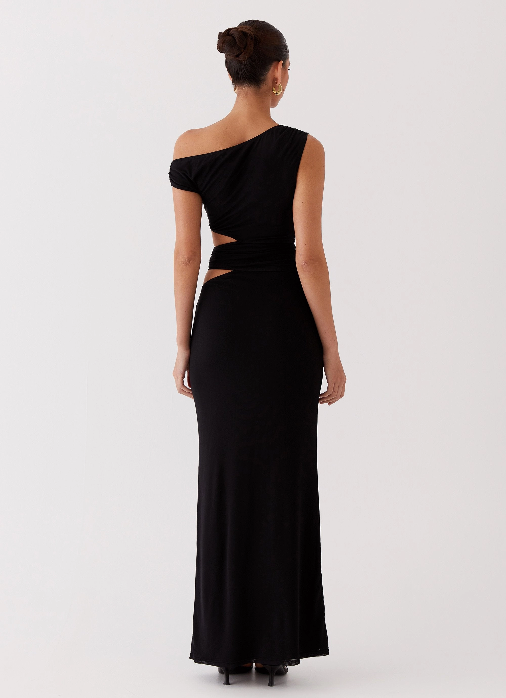 Margot One Shoulder Maxi Dress - Black Clean Drape