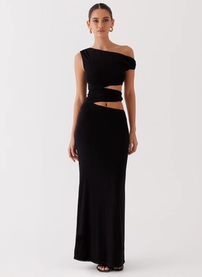 Wedding-Guest Margot One Shoulder Maxi Dress - Black