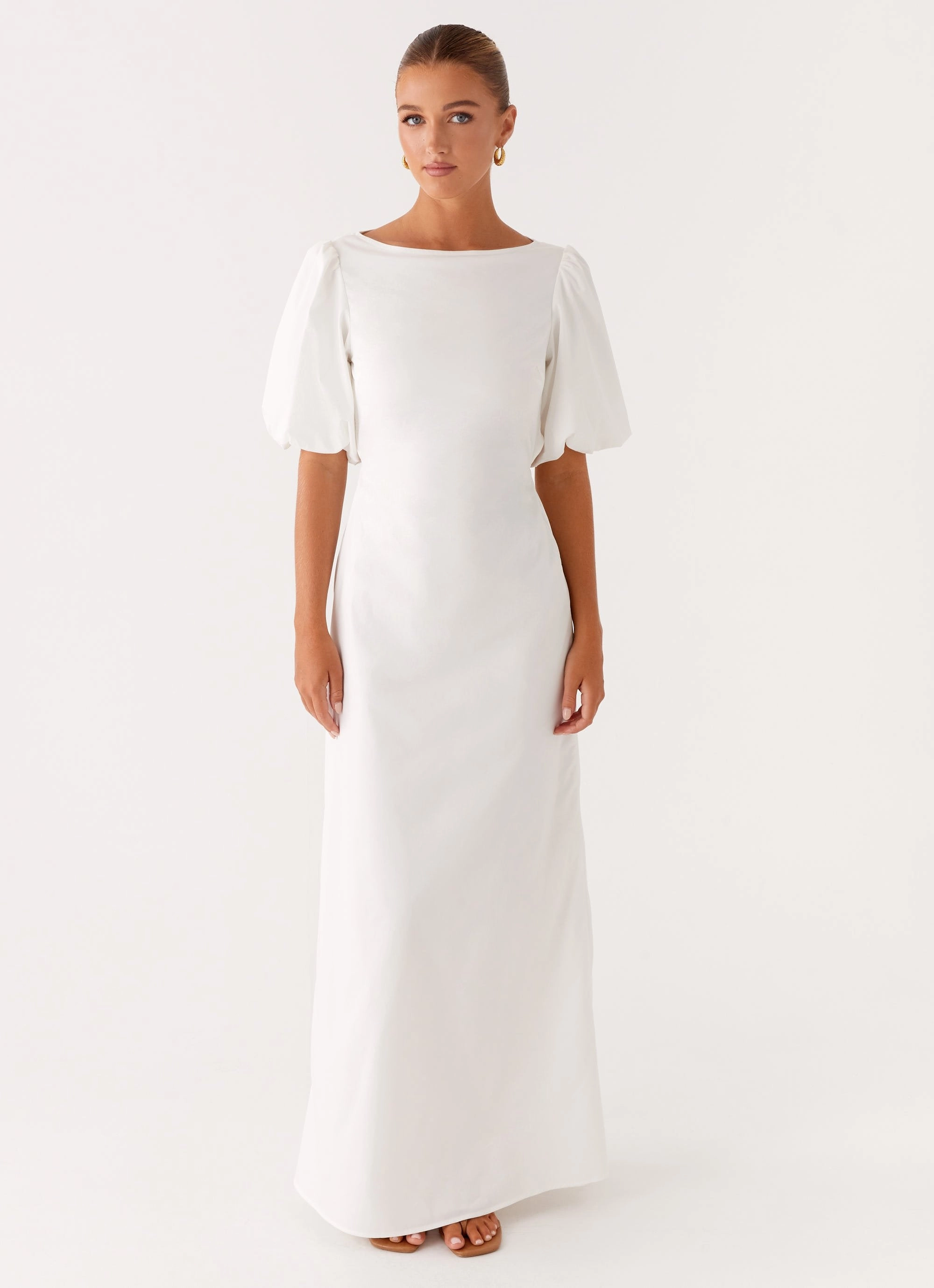 Judy Maxi Dress - White Satin Finish