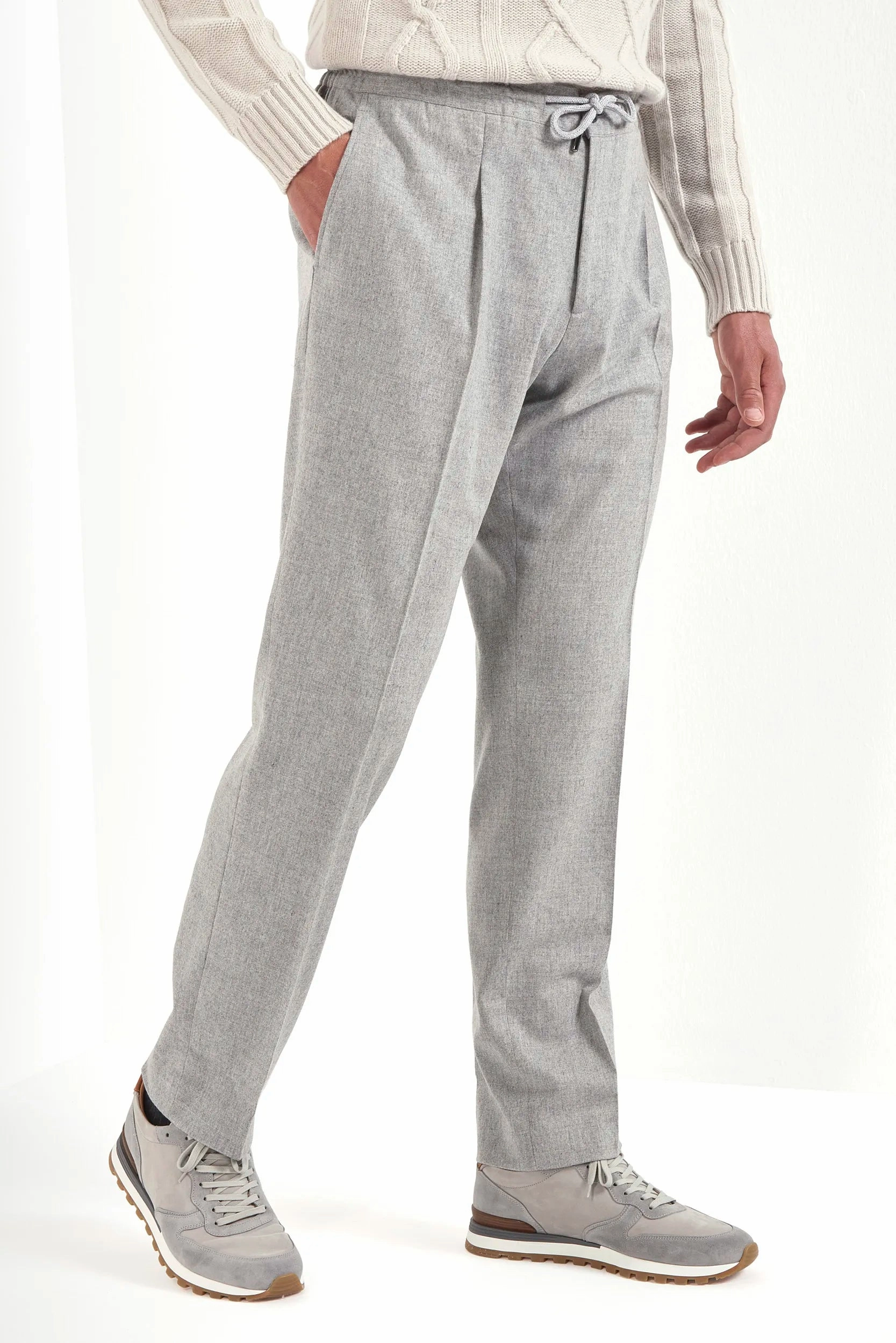 Light grey flannel Alassio with pleat trousers - Made in Italy ErgonomicStitching