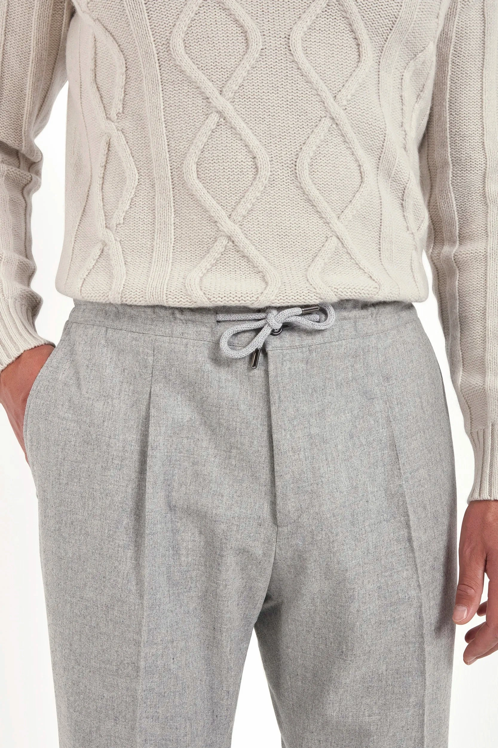 Light grey flannel Alassio with pleat trousers - Made in Italy Stretchable Comfort Double Needle Stitching