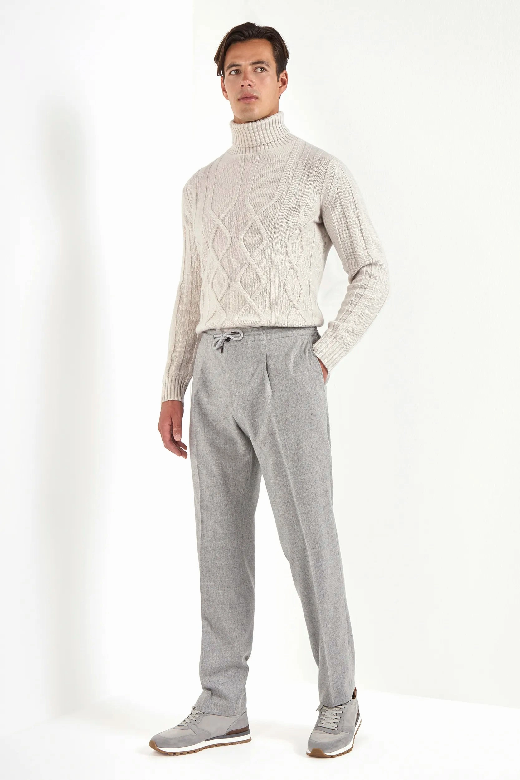 Stylish Appearance Light grey flannel Alassio with pleat trousers - Made in Italy