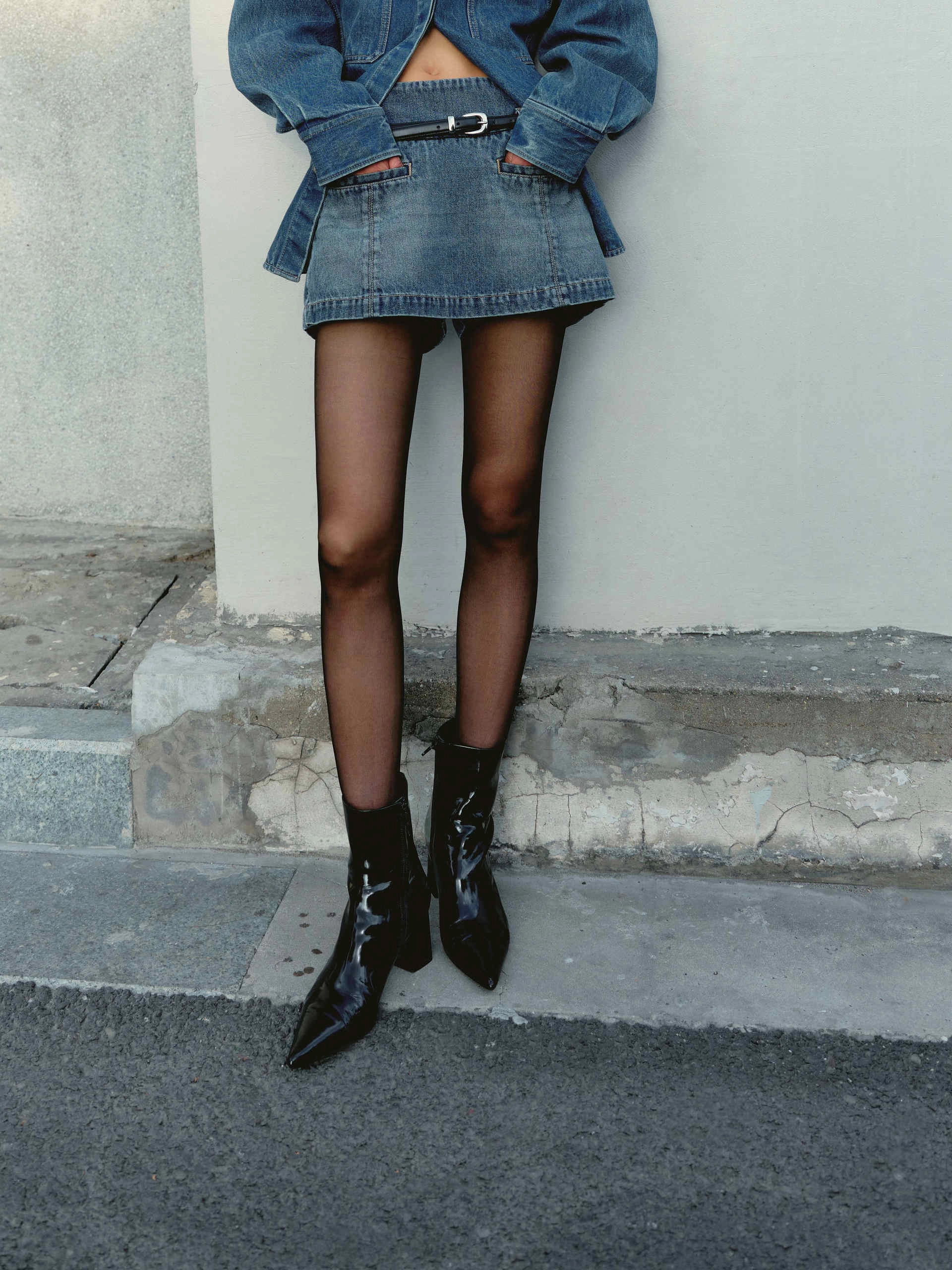 High Waist Denim Skort with Belt Ultra Breathable