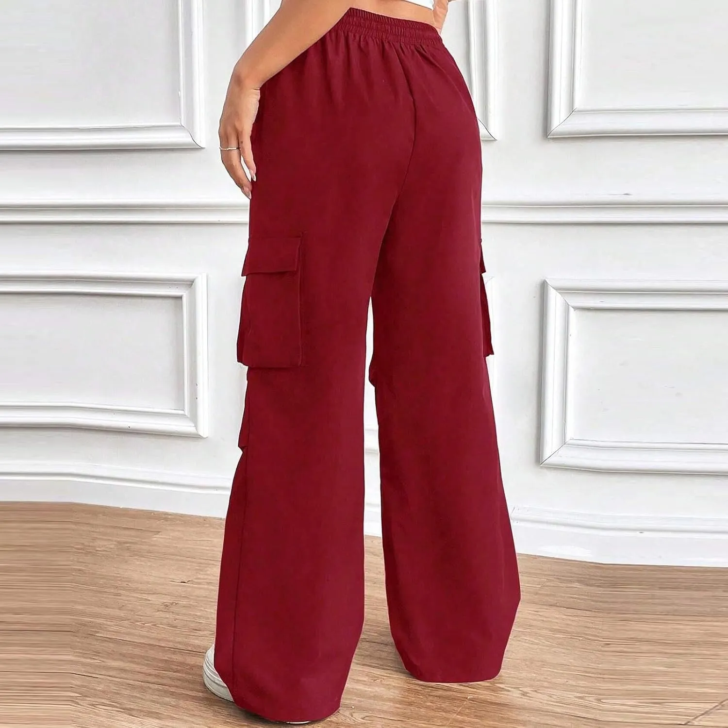 hlysgo High Waisted Pants for Women Drawstring Baggy Lounge Open Leg Cargo Pants Workout Jogger Sweatpants with Pockets
