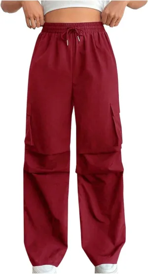 hlysgo High Waisted Pants for Women Drawstring Baggy Lounge Open Leg Cargo Pants Workout Jogger Sweatpants with Pockets