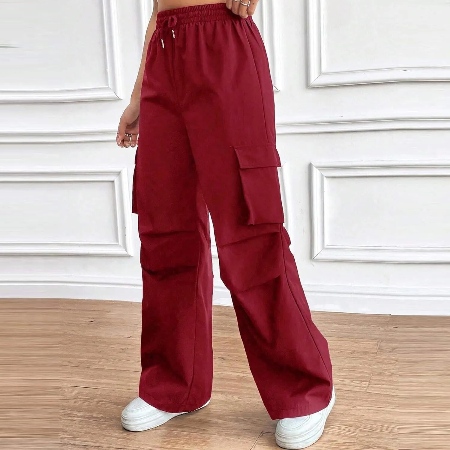 hlysgo High Waisted Pants for Women Drawstring Baggy Lounge Open Leg Cargo Pants Workout Jogger Sweatpants with Pockets