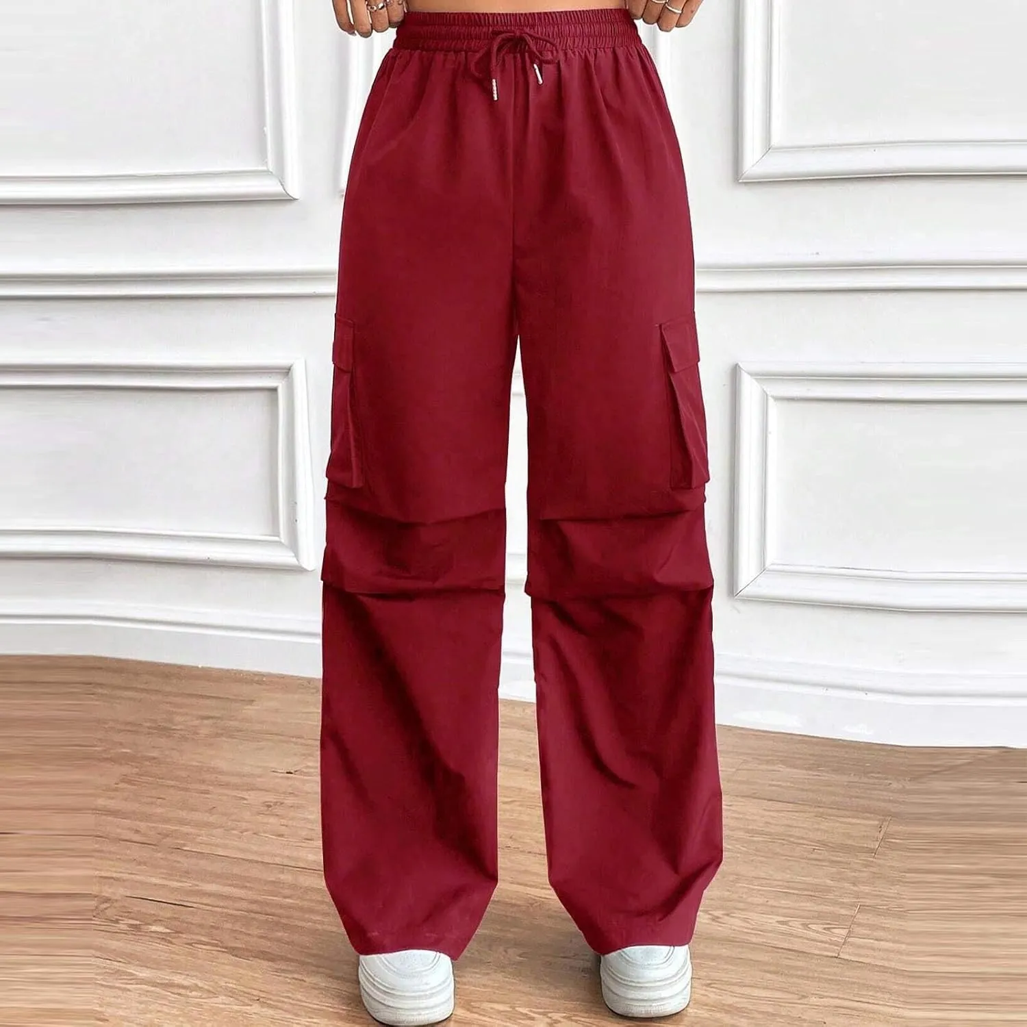 hlysgo High Waisted Pants for Women Drawstring Baggy Lounge Open Leg Cargo Pants Workout Jogger Sweatpants with Pockets