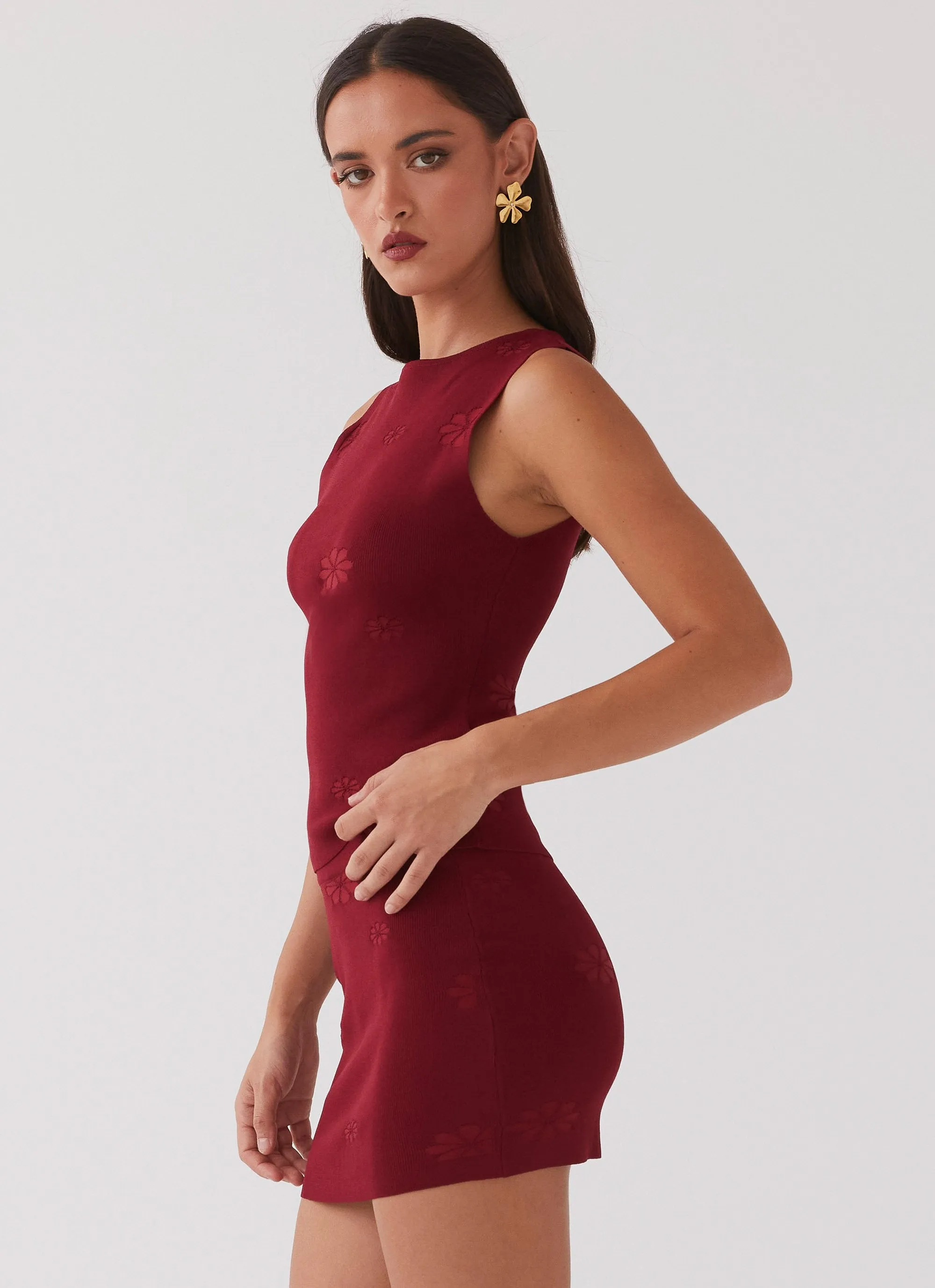 A Line Silhouette Holly Knit Mini Skirt - Rouge Red