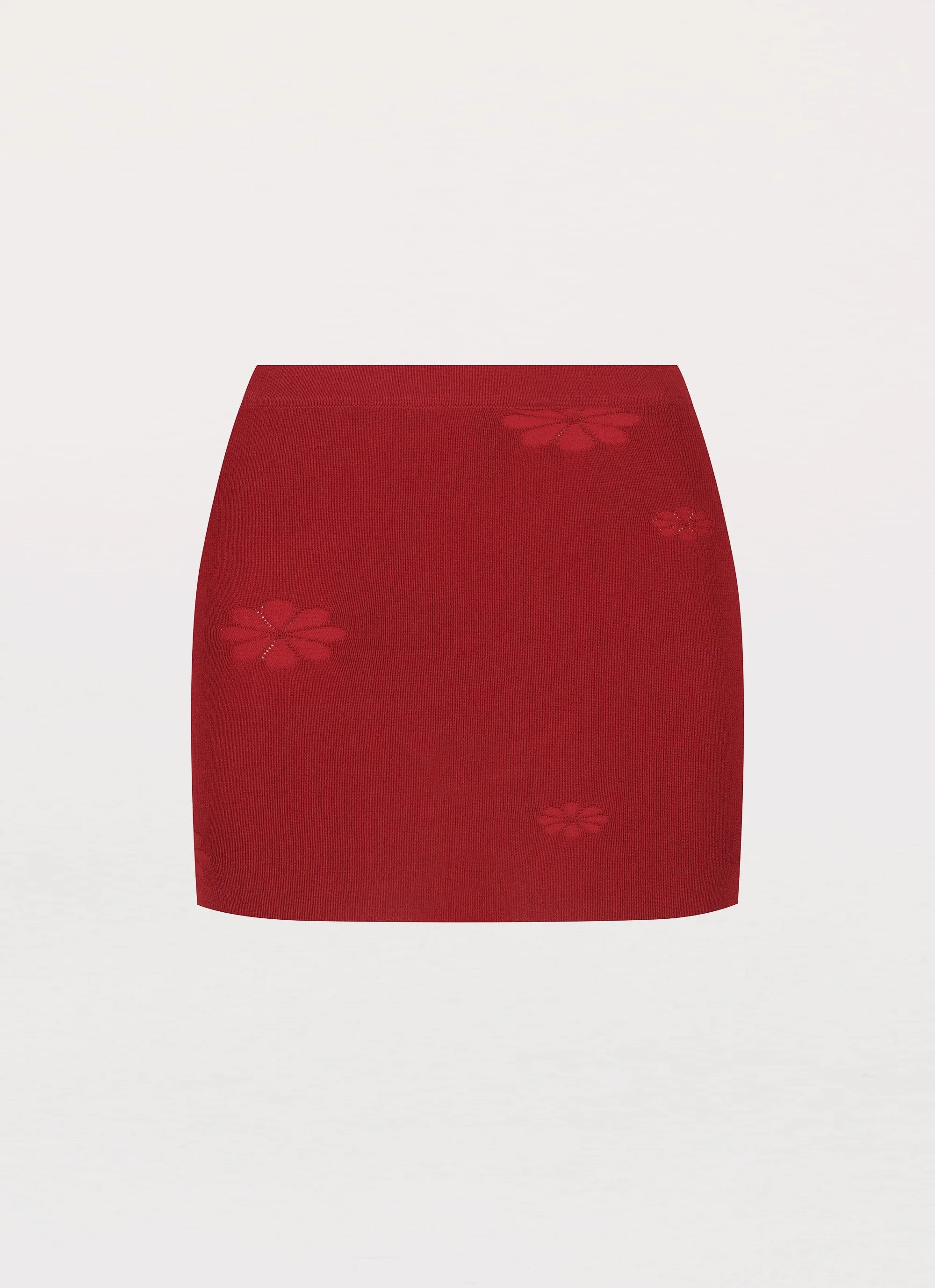 Holly Knit Mini Skirt - Rouge Red Maxi length Bold Print