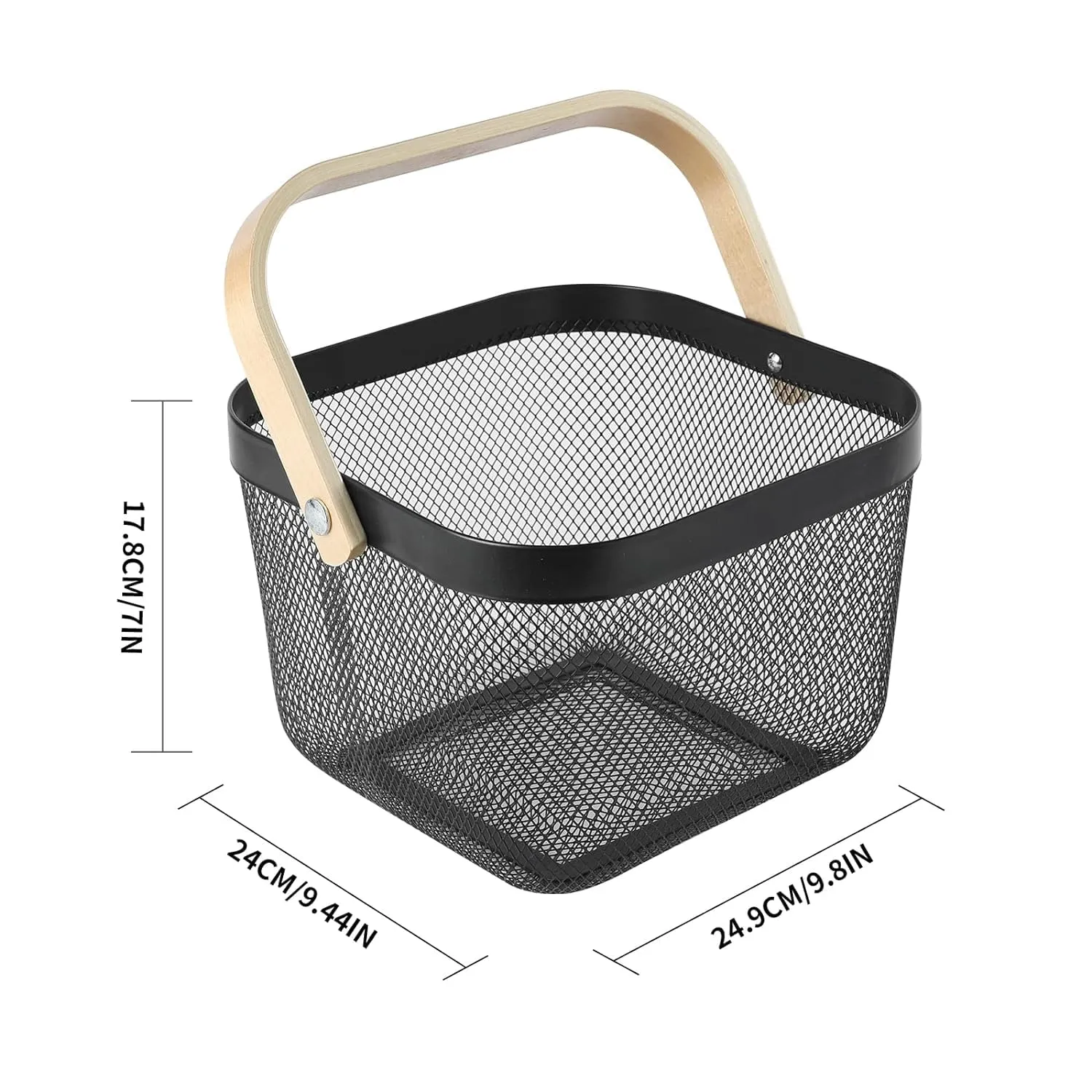 Homestic Metal Mesh Steel Basket,Fruit Basket Bin, Storage Organizer with Handle for Hanging Kitchen Baskets, White Multi-Functional Fruit Vegetable Basket for Cabinets Cupboards (Black)