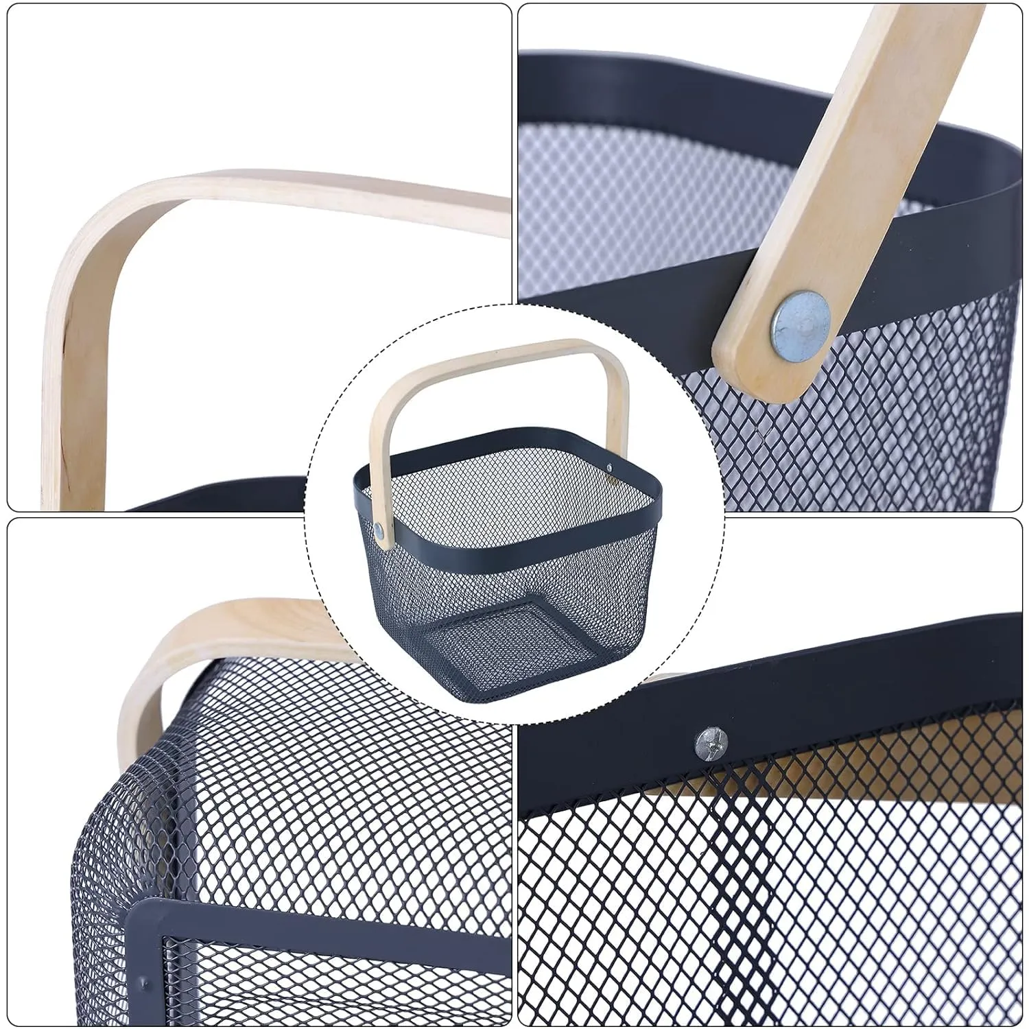 Homestic Metal Mesh Steel Basket,Fruit Basket Bin, Storage Organizer with Handle for Hanging Kitchen Baskets, White Multi-Functional Fruit Vegetable Basket for Cabinets Cupboards (Black)