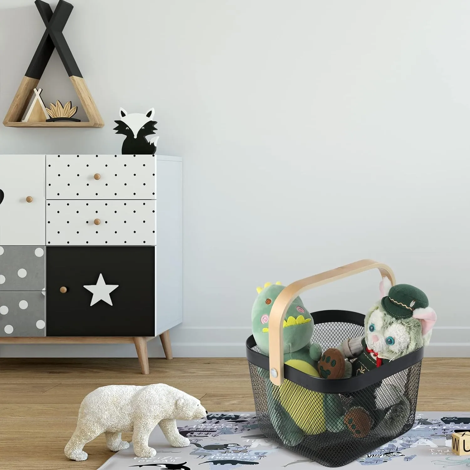 Homestic Metal Mesh Steel Basket,Fruit Basket Bin, Storage Organizer with Handle for Hanging Kitchen Baskets, White Multi-Functional Fruit Vegetable Basket for Cabinets Cupboards (Black)