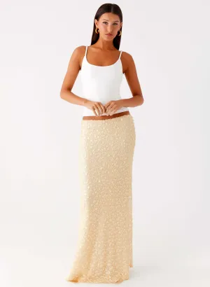 Honestly Sequin Maxi Skirt - Yellow Soft Layers Gentle Vibe