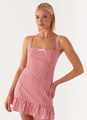Daily Mood Shiny-Lining Honesty Mini Dress - Red Gingham