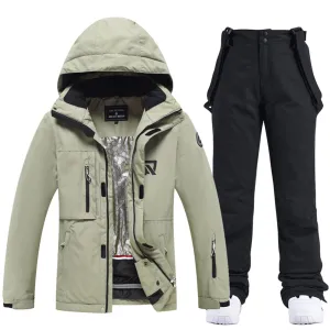 Hooded Zipper Up Ski Jacket & Windproof Bibs Pants Set