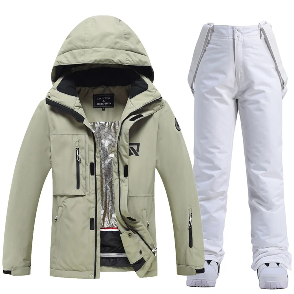 Hooded Zipper Up Ski Jacket & Windproof Bibs Pants Set
