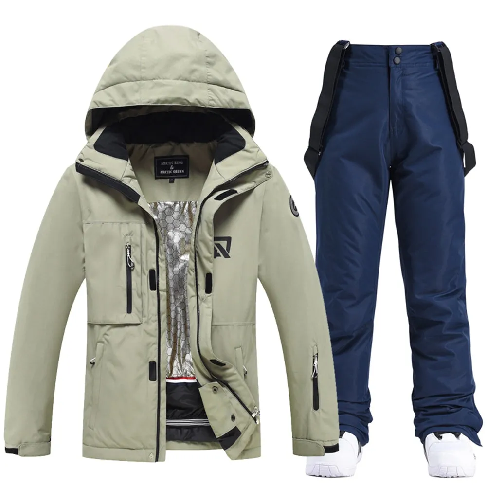 Hooded Zipper Up Ski Jacket & Windproof Bibs Pants Set
