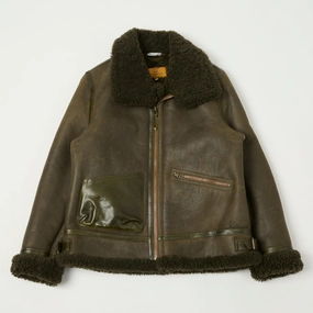 Abrasion Resistant Edging Shangri-La Heritage 'Aviatore' B-3 Shearling Flight Jacket - Green