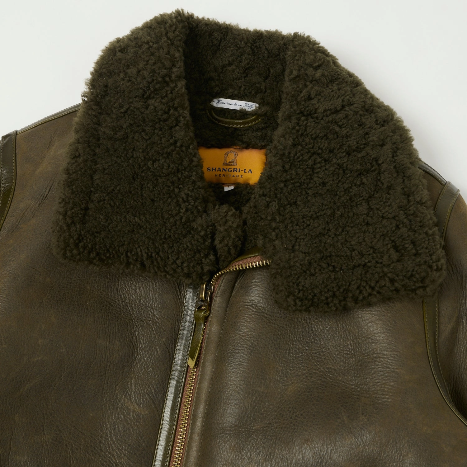 Shangri-La Heritage 'Aviatore' B-3 Shearling Flight Jacket - Green Casual Feel Stretch Comfort Fit