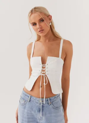 Unlined Design Layered Panel Design Hopeful Hearts Bustier Top - White