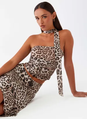 Hot Like Me Scarf Top - Leopard RibbedTrim