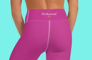 Hot Pink Bridesmaid Sports Tights, Solid Hot Pink Color Print Premium Yoga Capri Leggings-Made in USA/EU/MX