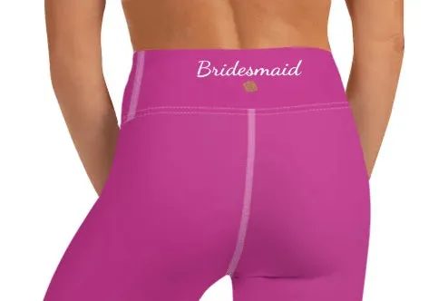 Hot Pink Bridesmaid Sports Tights, Solid Hot Pink Color Print Premium Yoga Capri Leggings-Made in USA/EU/MX