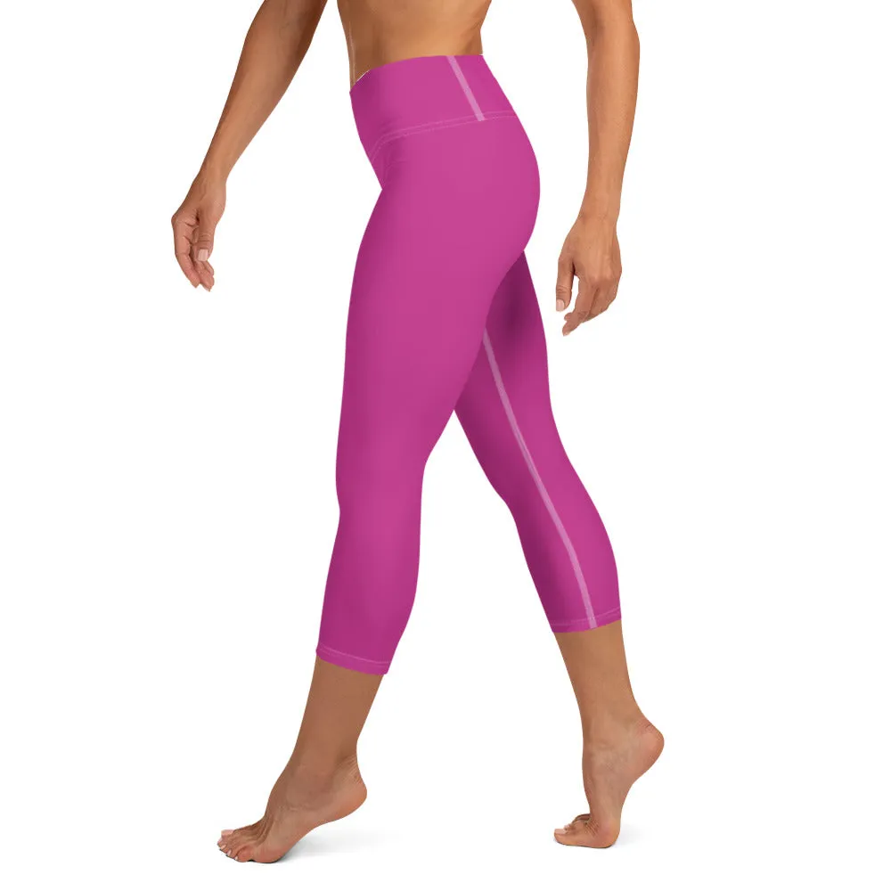 Hot Pink Bridesmaid Sports Tights, Solid Hot Pink Color Print Premium Yoga Capri Leggings-Made in USA/EU/MX