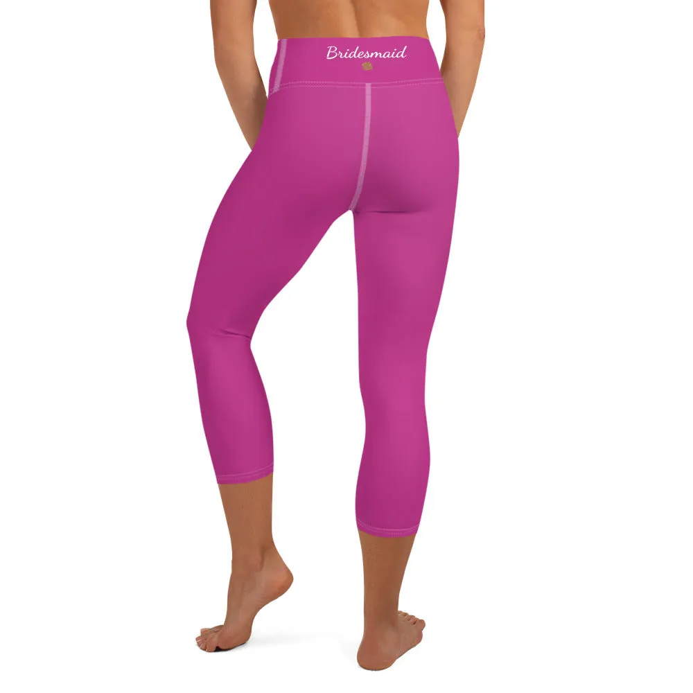 Hot Pink Bridesmaid Sports Tights, Solid Hot Pink Color Print Premium Yoga Capri Leggings-Made in USA/EU/MX