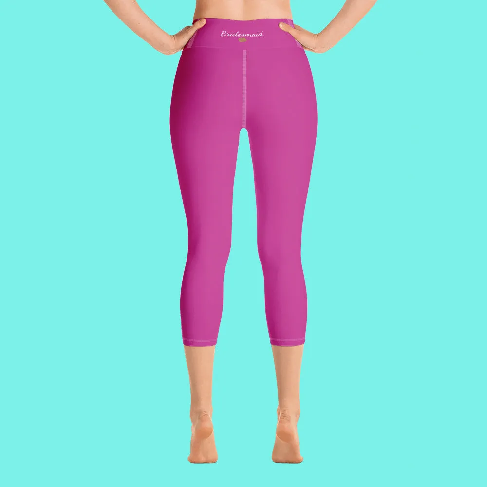 Hot Pink Bridesmaid Sports Tights, Solid Hot Pink Color Print Premium Yoga Capri Leggings-Made in USA/EU/MX