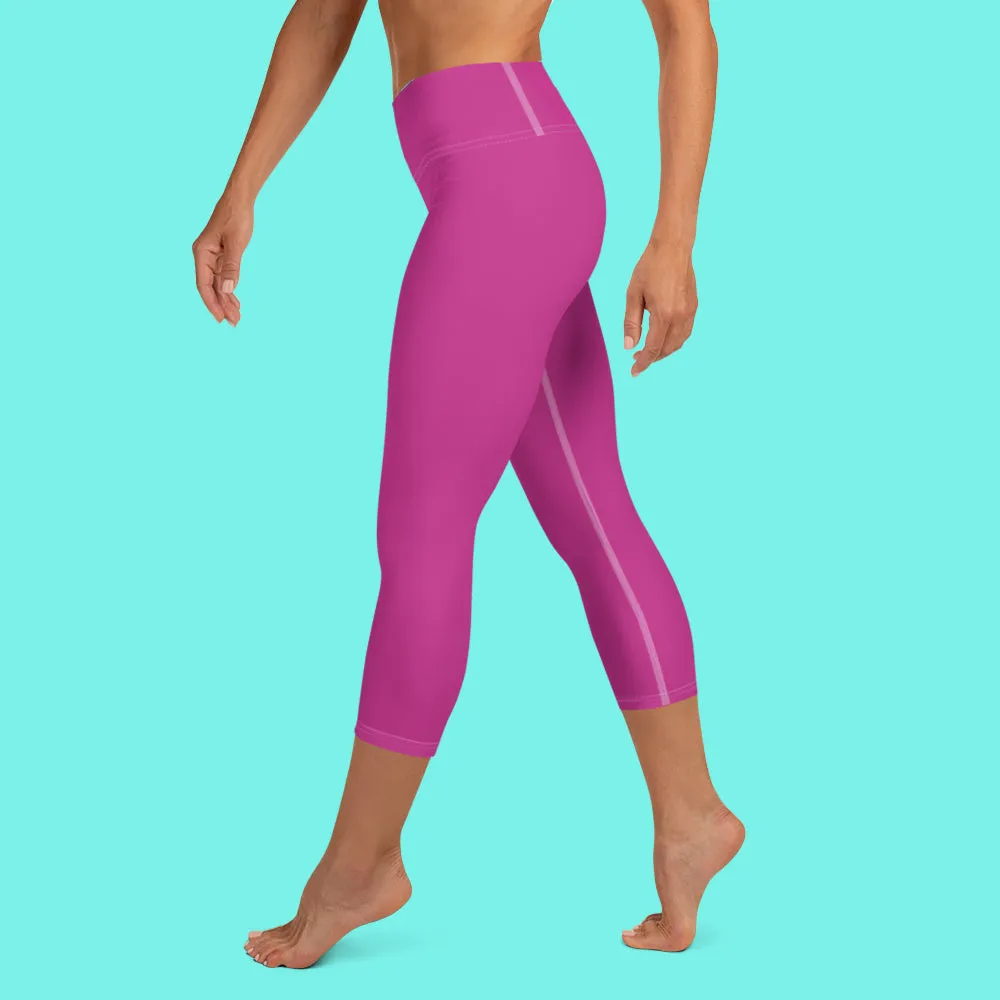 Hot Pink Bridesmaid Sports Tights, Solid Hot Pink Color Print Premium Yoga Capri Leggings-Made in USA/EU/MX