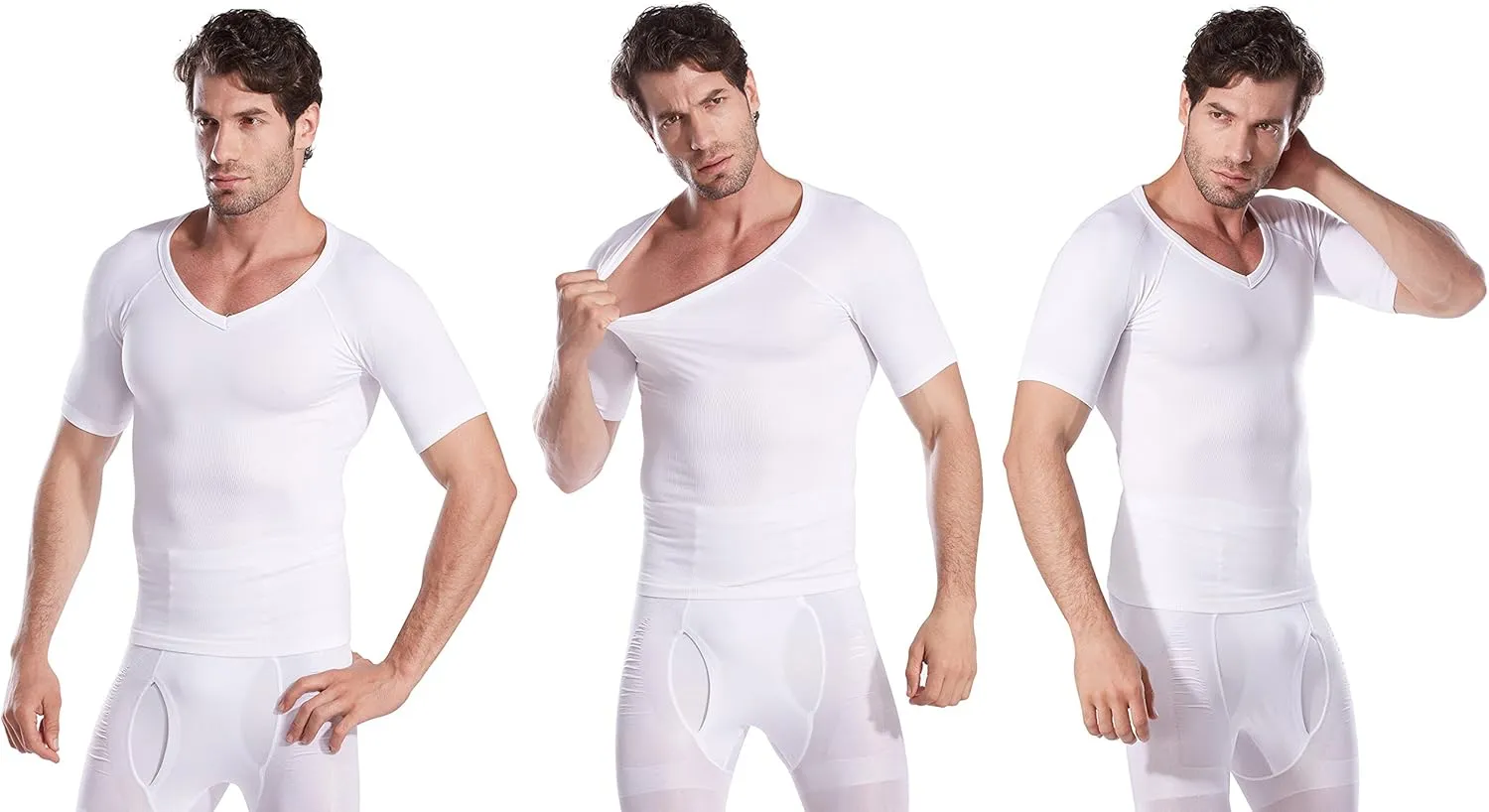 HTER Mens Slim and Tight Super Soft Compression & Slimming Shaper V-Neck Compression Shirt