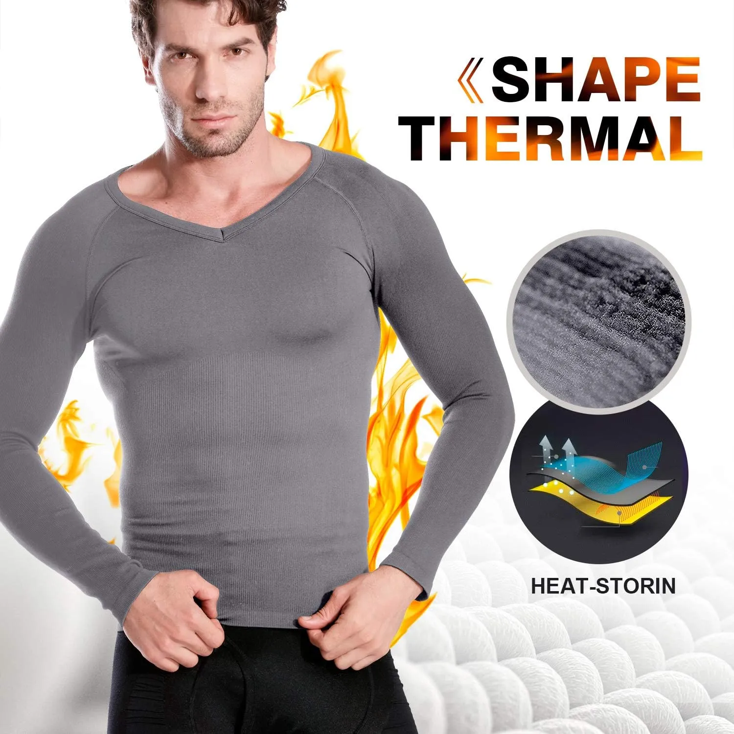 HTER Mens Slim and Tight Super Soft Compression & Slimming Shaper V-Neck Compression Shirt