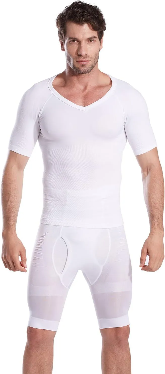 HTER Mens Slim and Tight Super Soft Compression & Slimming Shaper V-Neck Compression Shirt