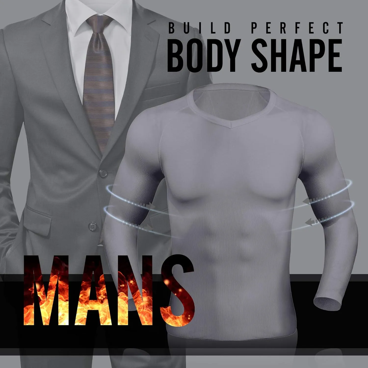 HTER Mens Slim and Tight Super Soft Compression & Slimming Shaper V-Neck Compression Shirt