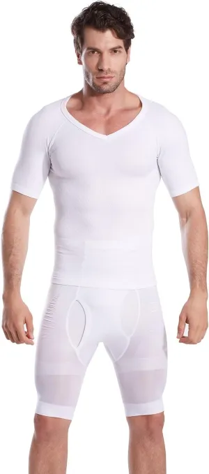 HTER Mens Slim and Tight Super Soft Compression & Slimming Shaper V-Neck Compression Shirt