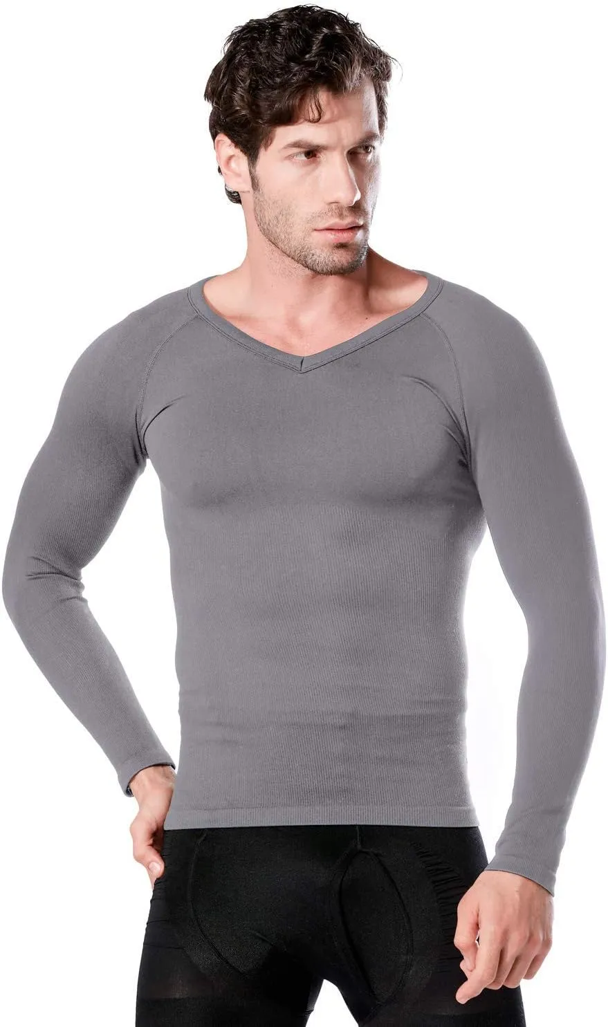 HTER Mens Slim and Tight Super Soft Compression & Slimming Shaper V-Neck Compression Shirt