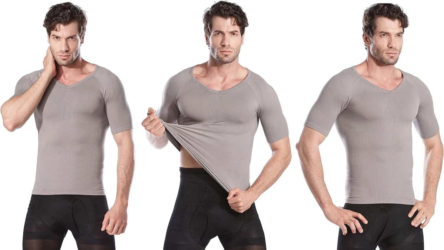 HTER Mens Slim and Tight Super Soft Compression & Slimming Shaper V-Neck Compression Shirt