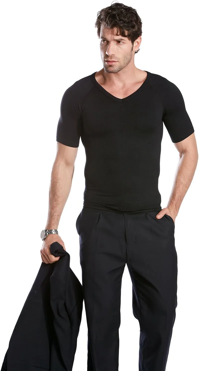 HTER Mens Slim and Tight Super Soft Compression & Slimming Shaper V-Neck Compression Shirt