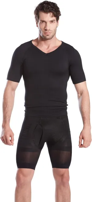 HTER Mens Slim and Tight Super Soft Compression & Slimming Shaper V-Neck Compression Shirt