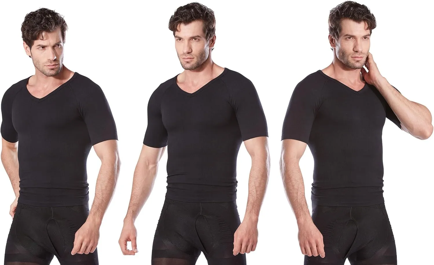 HTER Mens Slim and Tight Super Soft Compression & Slimming Shaper V-Neck Compression Shirt
