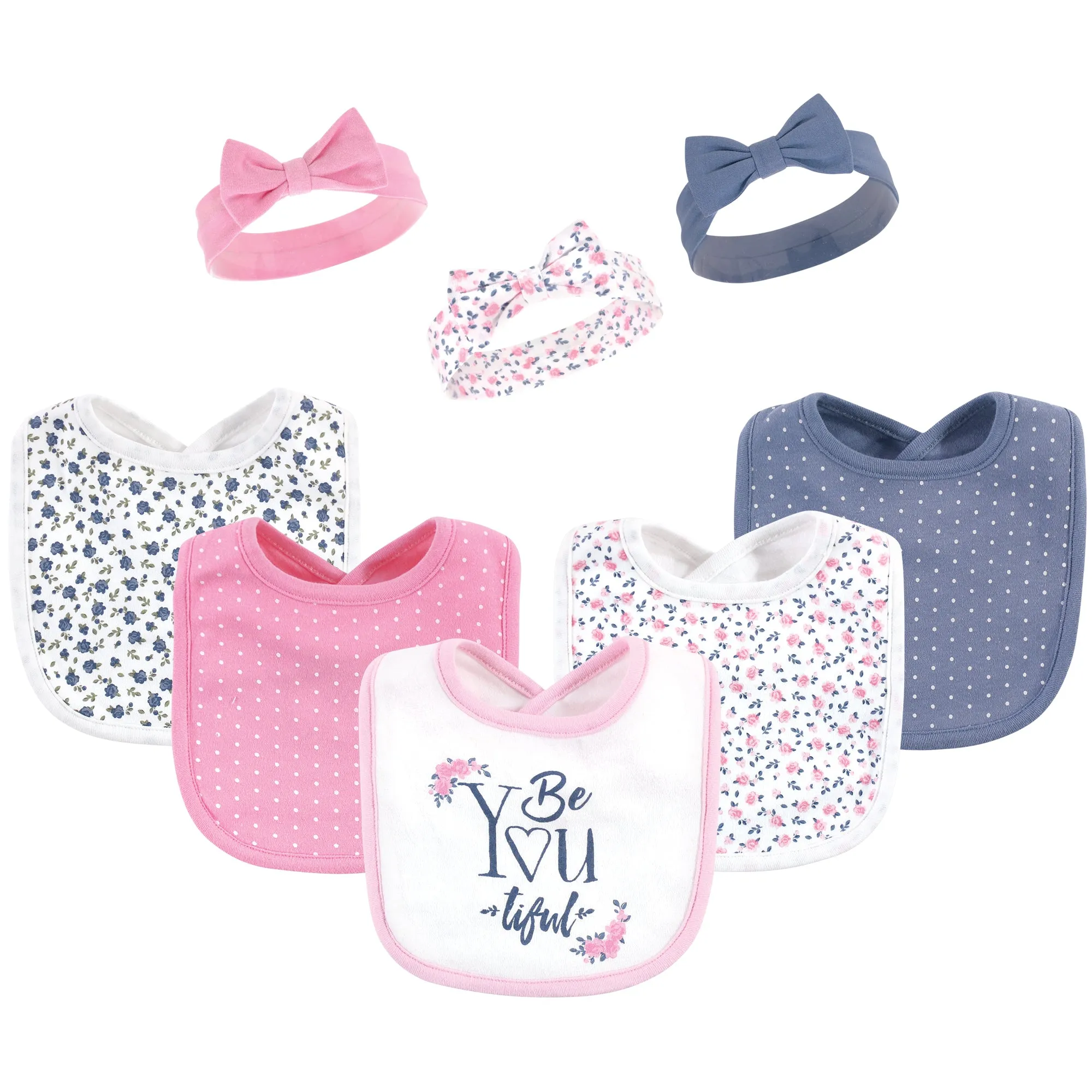 Hudson Baby Cotton Bib and Headband or Caps Set, Beyoutiful